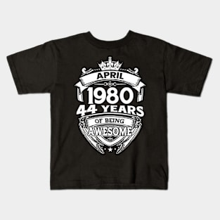 April 1980 44 Years Of Being Awesome 44th Birthday Kids T-Shirt